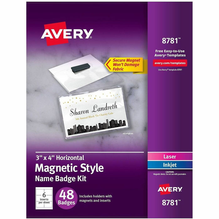 Avery&reg; Magnetic Style Name Badges - Letter - 8 1/2" (215.90 mm) x 11" (279.40 mm) - Flexible, Reusable, Durable, Magnetic - White - 8 Sheets - 48 / Pack