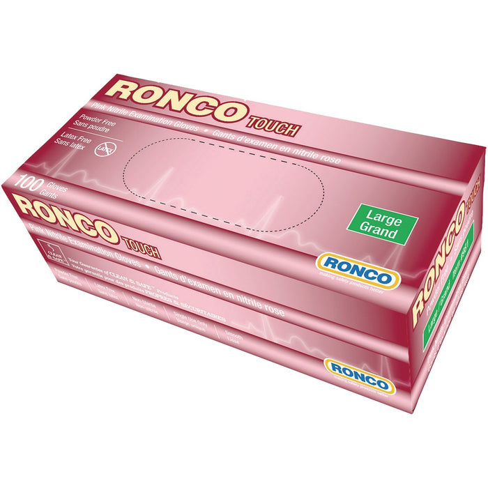 RONCO Touch Examination Glove - 3 mil (0.08 mm) Thickness - Chemical Protection - Large Size - Nitrile - Pink - Ultra Thin, Flexible, Solvent Resistant, Chemical Resistant, Latex-free - For Examination, Healthcare Working, Emergency Medical Service (EMS),