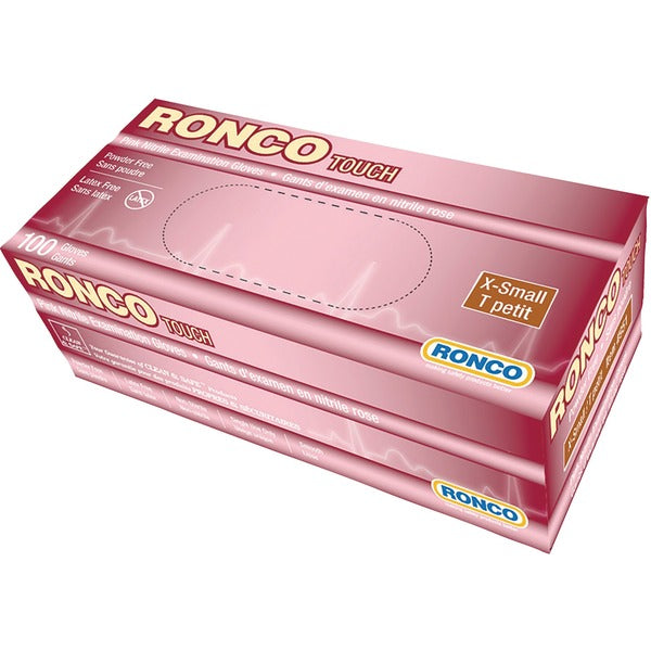 RONCO Touch Examination Glove - 3 mil (0.08 mm) Thickness - X-Small Size - Pink - Ultra Thin, Flexible, Solvent Resistant, Chemical Resistant, Latex-free - For Healthcare Working, Emergency Medical Service (EMS), Beauty Salon, Dental, Veterinary, Food, Co