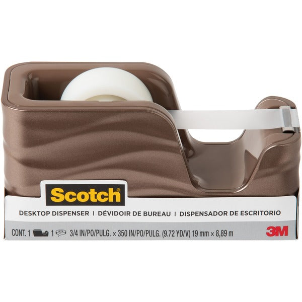 Scotch Wave Desktop Tape Dispenser - 1" (25.40 mm) Core - Refillable - Impact Resistant, Non-skid Base, Weighted Base - Plastic - Metallic Bronze - 1 Each
