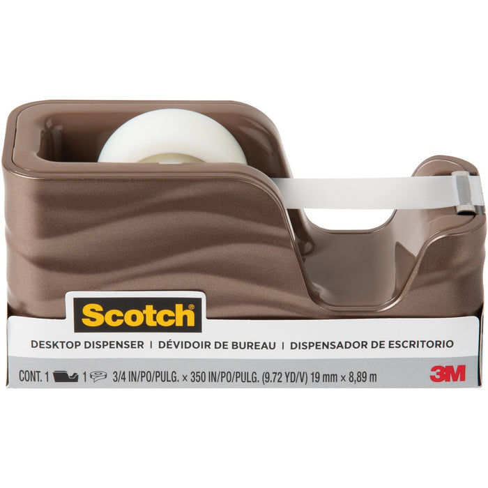 Scotch Wave Desktop Tape Dispenser - 1" (25.40 mm) Core - Refillable - Impact Resistant, Non-skid Base, Weighted Base - Plastic - Metallic Bronze - 1 Each
