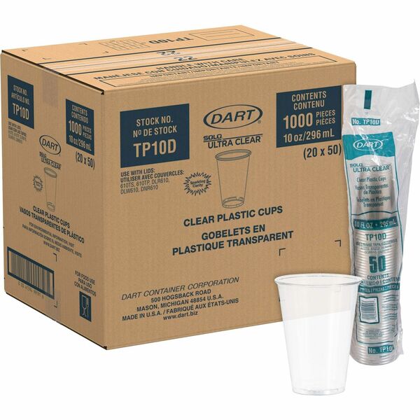 Solo Ultra Clear 10 oz Cold Cups - 295.74 mL - Clear - Plastic, Polyethylene Terephthalate (PET) - Water, Soda, Juice, Beverage, Cold Drink - 50/Pack - 20 / Carton