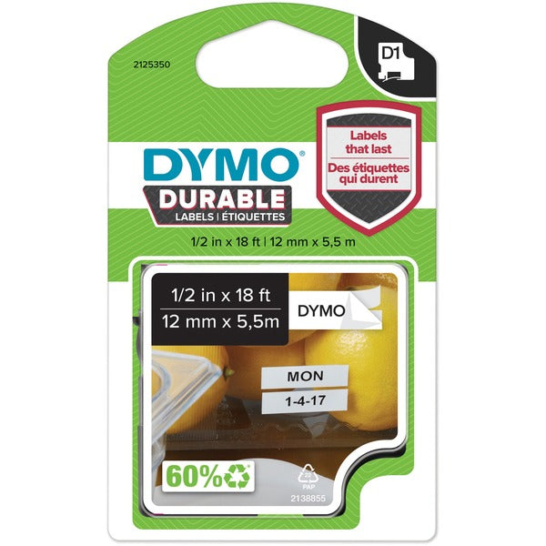 Dymo D1 Labels - 1/2" Width - Rectangle - White - 1 Each