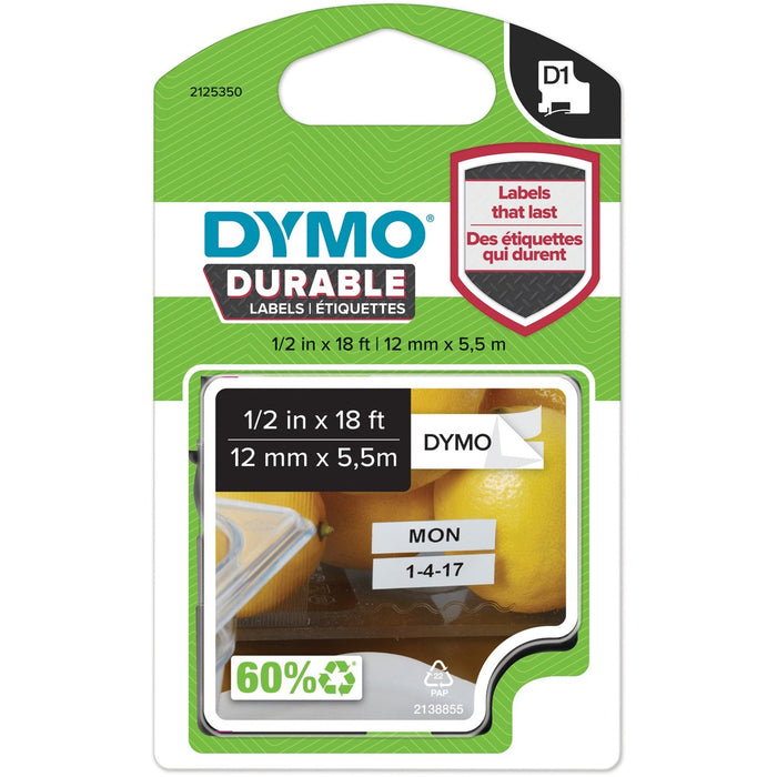 Dymo D1 Labels - 1/2" (12.70 mm) Width - Rectangle - White - 1 Each