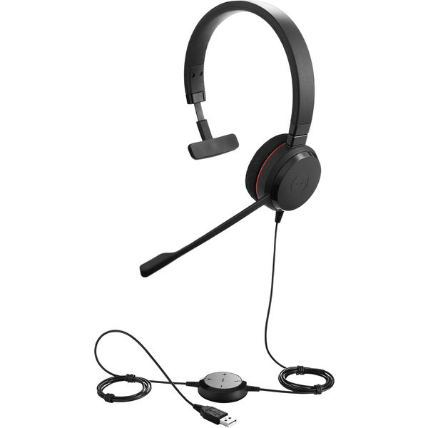 Jabra EVOLVE 20 Headset - Mono - USB Type C - Wired - 32 Ohm - 150 Hz to 7 kHz - Over-the-head - Monaural - Supra-aural - 3.1 ft (0.95 m) Cable - Noise Cancelling Microphone - Black