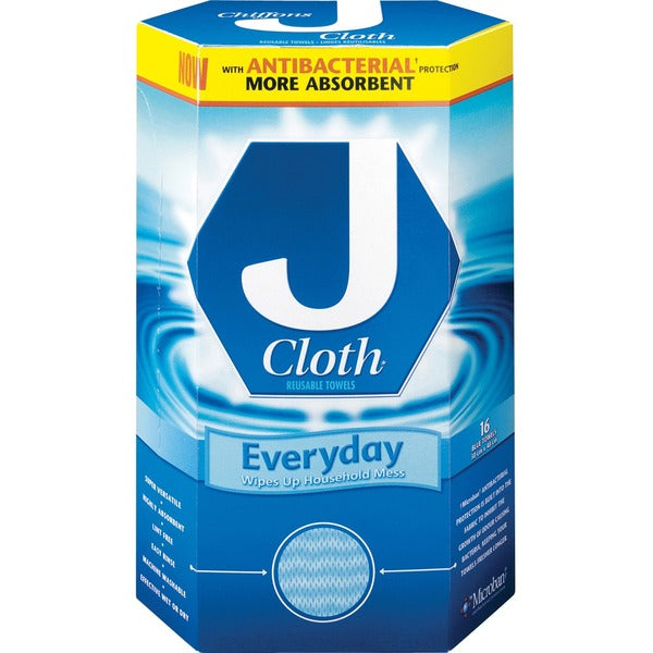 J-CLOTH&reg; Cleaning Wipes - 19" (482.60 mm) Length x 12" (304.80 mm) Width - Durable, Absorbent, Washable, Antimicrobial - Blue - 16 / Pack
