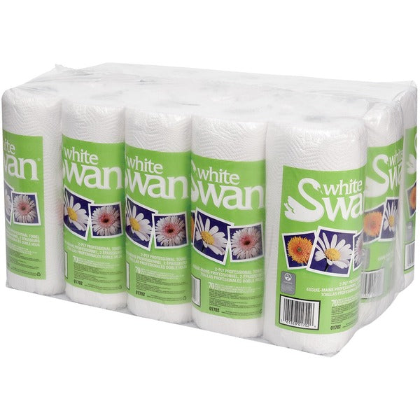 White Swan Kitchen Towel Poly Pack - 2 Ply - 11" (279.40 mm) Width x 8.30" (210.82 mm) Length - 70 Sheets/Roll - White - 15 / Pack