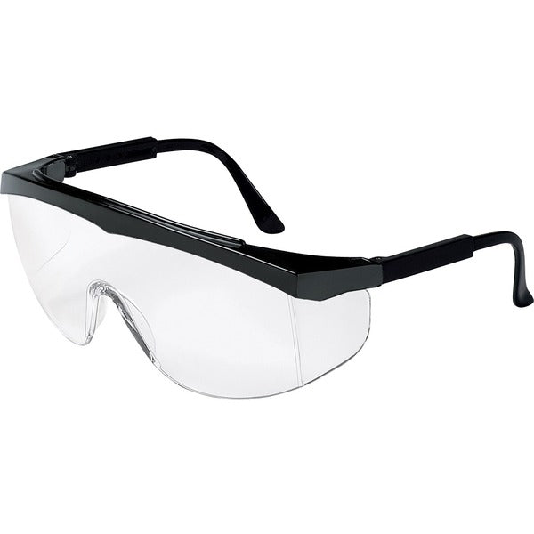 MCR Safety SS1 Series Black Safety Glasses With Clear Lens - Recommended for: Indoor, Outdoor - Size One Size - Clear Lens - Black Frame - Wraparound Lens, Side Shield, UV Resistant, Rugged, Single Lens, Spatula Temple, Adjustable Temple, Scratch Resistan