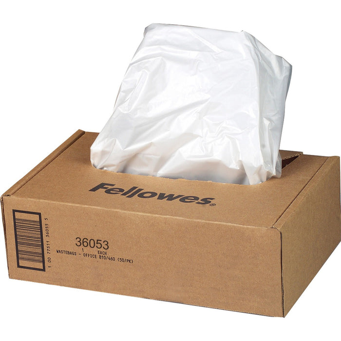 Fellowes Waste Bags for 99Ms, 90S , 99Ci, HS-440 and AutoMax™ 130C and 200C Shredders - 34.07 L - 30" (762 mm) Height x 29" (736.60 mm) Width x 14" (355.60 mm) Depth - Plastic - Clear - 100 / Carton