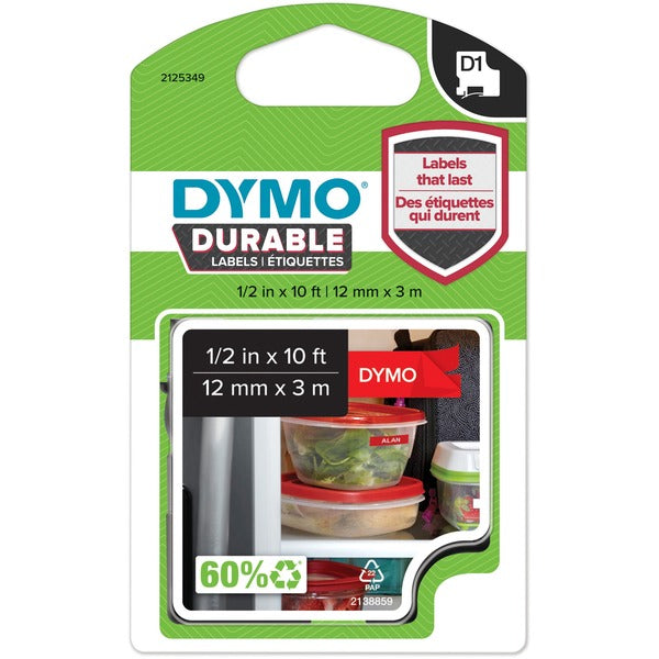 Dymo Durable D1 Labels - 1/2" (12.70 mm) Width - Rectangle - Red - 1 Each