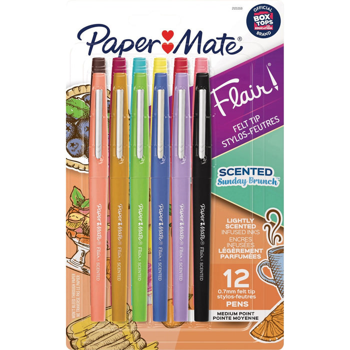 Paper Mate Flair Scented Pens - 0.7 mm Pen Point - Multicolor, Assorted Ink - Water Based - 12 / Pack