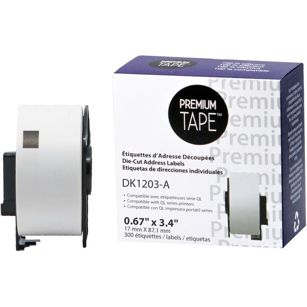 Premium Tape Die-Cut File Folder Labels - Alternative for Brother DK-1203 - 2/3" x 3-7/16" (17 mm x 87 mm) - White - 300 Labels / Roll - 1 Roll / Pack - 1 Pack