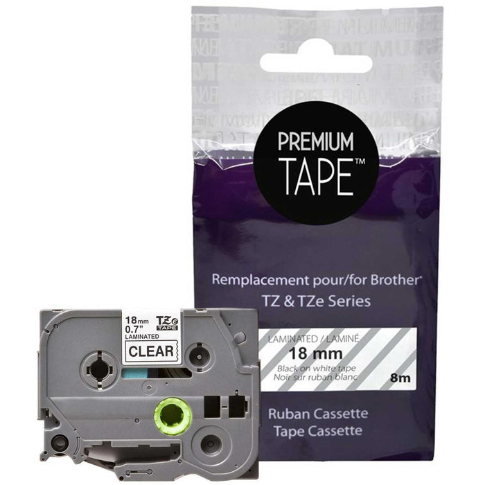 Premium Tape Label Tape - Alternative for Brother TZe-141 - 3/4" X 26' (18 mm X 8 m) - Black on Clear - 1 Pack