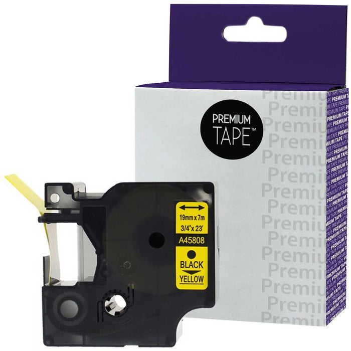 Premium Tape Label Tape - Alternative for Dymo A45808 - 3/4'' x 23' (19 mm x 7 m) - Black On Yellow - 1 Pack