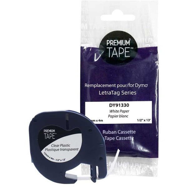 Premium Tape Label Tape - Alternative for Dymo A91330 - 15/32" (12 mm) Width - Thermal - Black on White - 1 Each