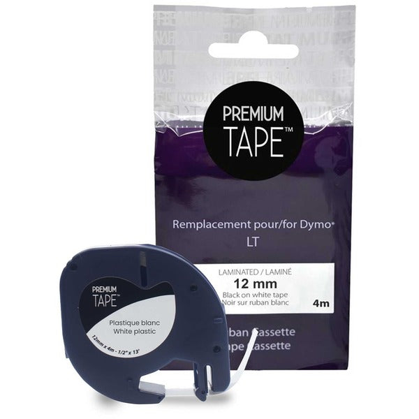 Premium Tape Label Tape - Alternative for Dymo A91331 - 1/2'' x 13' (12 mm x 4 m) - Black on White - 1 Pack