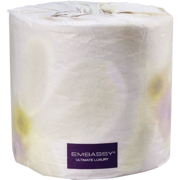 Embassy&reg; 2-Ply Bathroom Tissue - 2 Ply - 4.25" (107.95 mm) Width x 4" (101.60 mm) Length - 418 Sheets/Roll - 1.60" (40.64 mm) Core - Quilted Embossing - White - Poly - 48 / Case