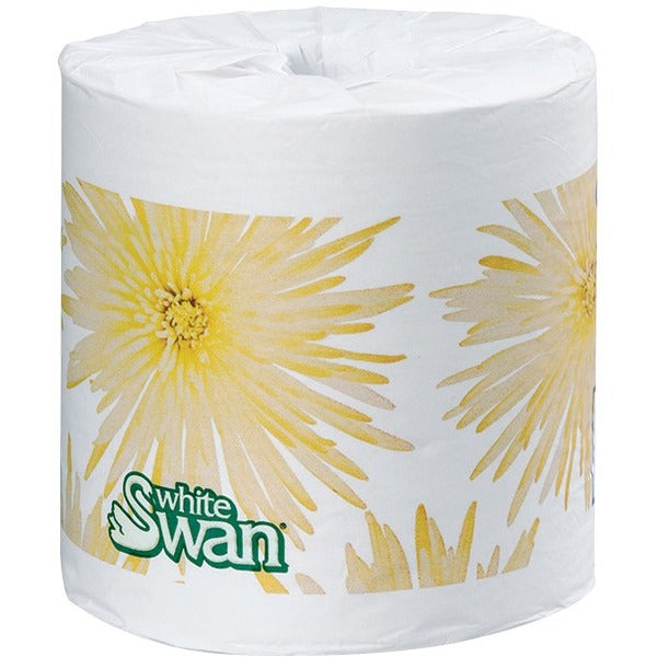 White Swan 2-Ply Bathroom Tissue - 2 Ply - 4.25" (107.95 mm) Width x 3.70" (93.98 mm) Length - 500 Sheets/Roll - 1.60" (40.64 mm) Core - Micro Embossing - White - Paper - 96 / Case