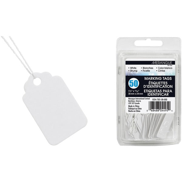 Merangue Marking Tag - 1.50" (38.10 mm) Length x 0.94" (23.81 mm) Width - Rectangular - String Fastener - White - 50 / Pack