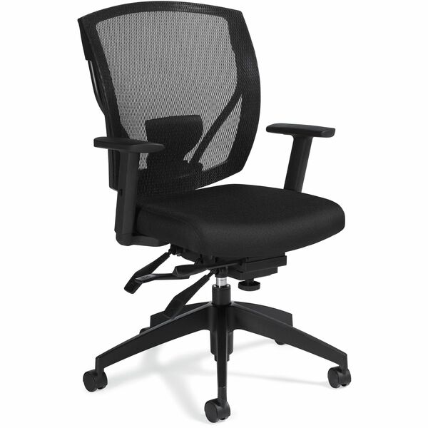 Offices To Go Ibex Task Chair - Fabric Seat Material - Mesh Back Material - Mid Back - Black - Armrest - 1 Each