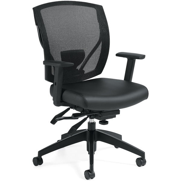 Offices To Go Ibex Task Chair - Fabric Seat Material - Mesh Back Material - Mid Back - Black - Armrest - 1 Each