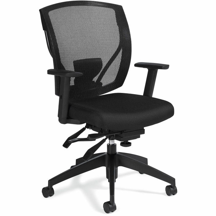 Offices To Go Ibex Task Chair - Fabric Seat Material - Mesh Back Material - Mid Back - Black - Armrest - 1 Each