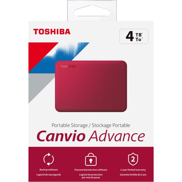Toshiba Canvio Advance HDTCA40XR3CA 4 TB Portable Hard Drive - External - Red - MAC Device Supported - USB 3.0 - 1 Each