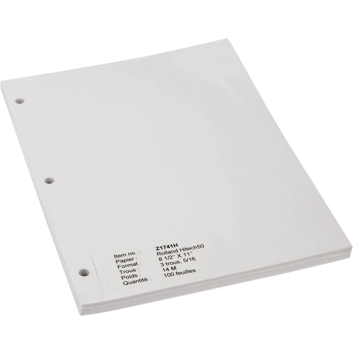 eSc Additional White Sheets - Letter - 8 1/2" (21.6 cm) x 11" (27.9 cm) Sheet Size - 3 x Holes - White Sheet(s) - 100 / Pack