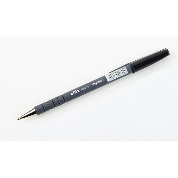 Offix Ballpoint Pen - Medium Pen Point - Black Ink - Rubberized Barrel - 1 Each