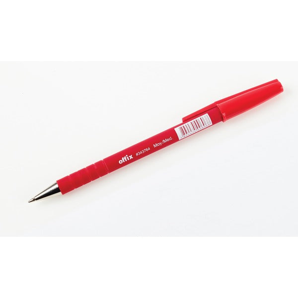 Offix Ballpoint Pen - Medium Pen Point - Red Ink - Rubberized Barrel - 1 Each
