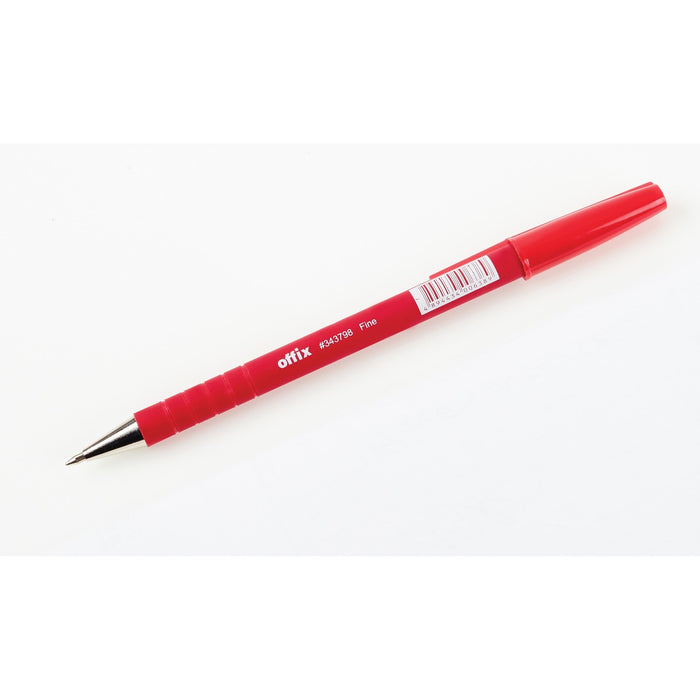 Offix Ballpoint Pen - Red Ink - Rubberized Barrel - 1 Each