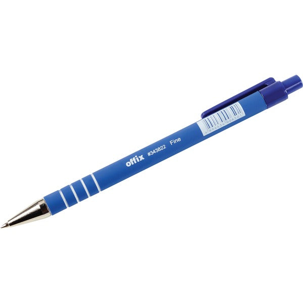 Offix Ballpoint Pen - Medium Pen Point - Blue Ink - Rubberized Barrel - 1 Each