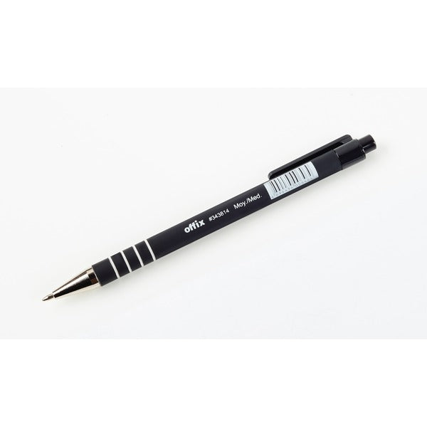 Offix Ballpoint Pen - Medium Pen Point - Retractable - Black Ink - Rubberized Barrel - 1 Each