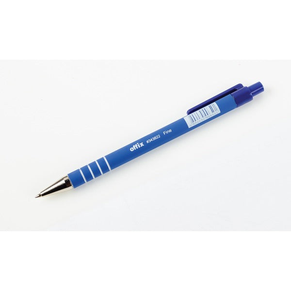 Offix Ballpoint Pen - Fine Pen Point - Blue Ink - Rubberized Barrel - 1 Each