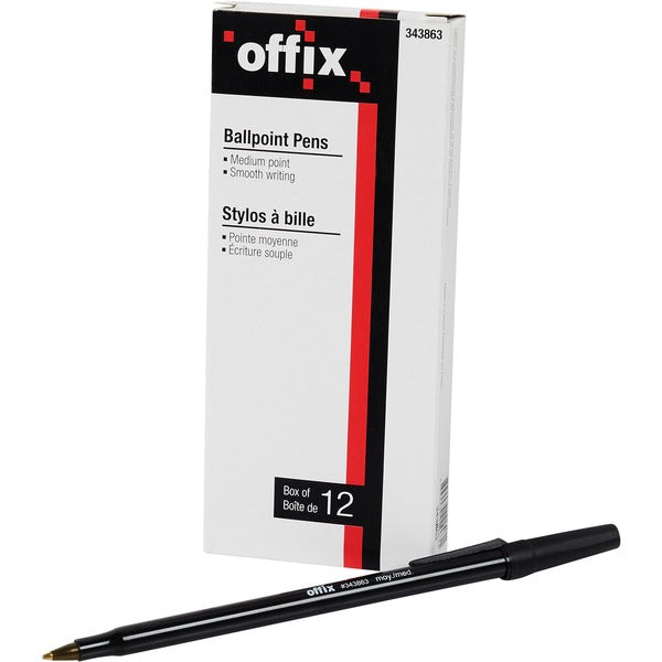 Offix Ballpoint Pen - Medium Pen Point - Black Ink - 12 Box