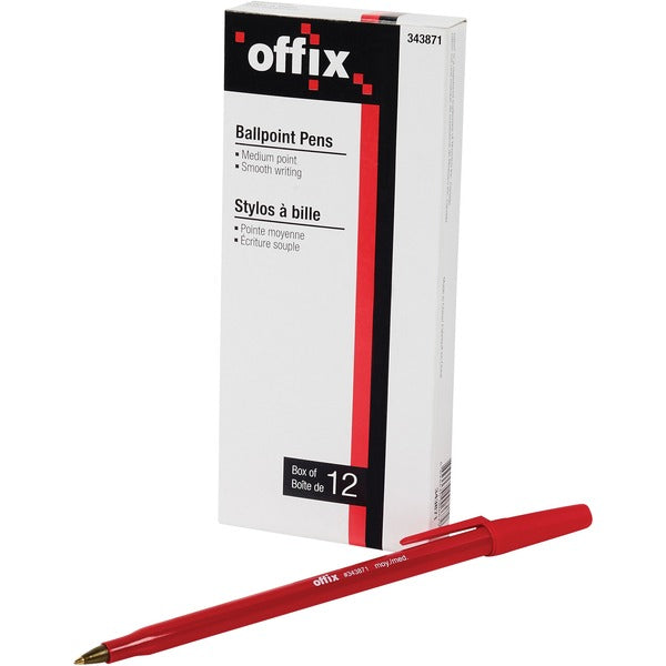 Offix Ballpoint Pen - Medium Pen Point - Red Ink - 12 / Box