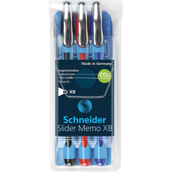 Schneider Slider Memo Ball Point Pens Extra Broad Assorted Colours 3/pkg - Assorted Ink - Steel Tip - 3 / Pack