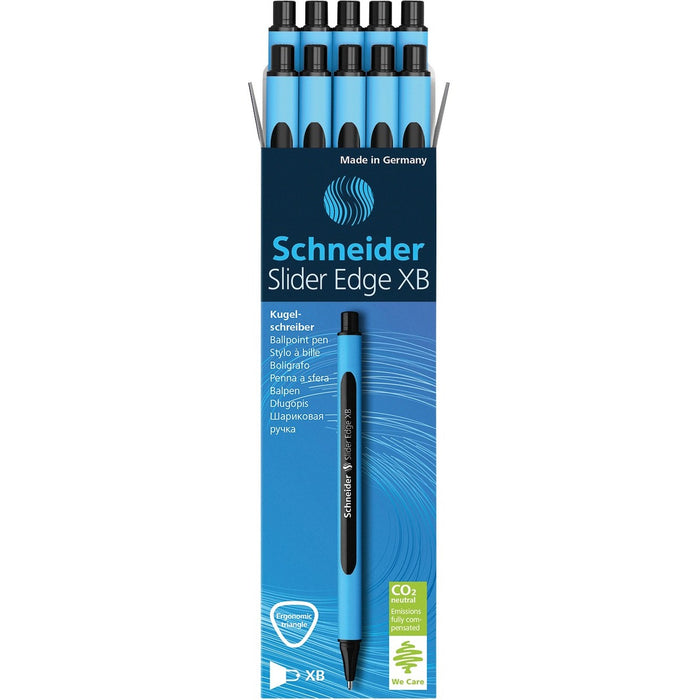 Schneider Ballpoint Pen Slider Edge M Black - Black Ink - Rubberized Barrel - 10 / Box