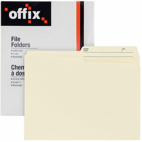 Offix 1/2 Tab Cut Letter Top Tab File Folder - 8 1/2" (215.90 mm) x 11" (279.40 mm) - Manila - 100 / Box