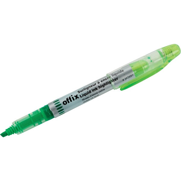 Offix Highlighter - Fine Chisel Marker Point - Green Ink - Liquid - 1 Each