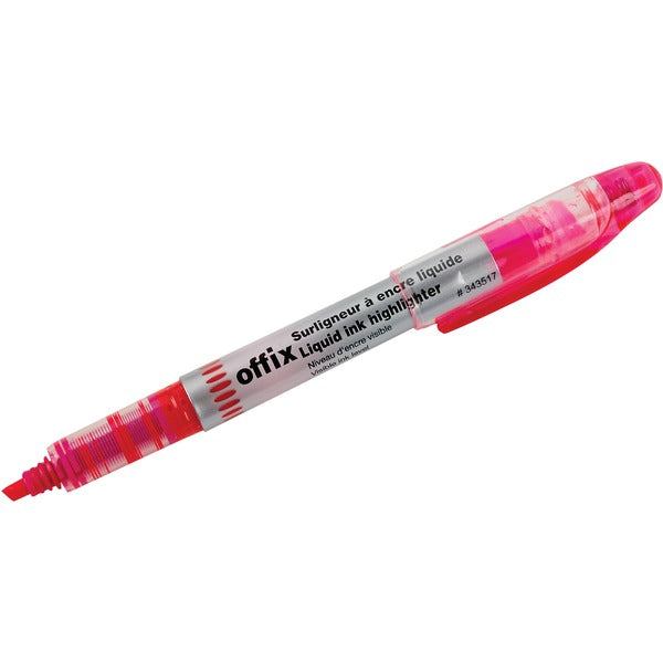 Offix Highlighter - Fine Chisel Marker Point - Pink Ink - Liquid - 1 Each