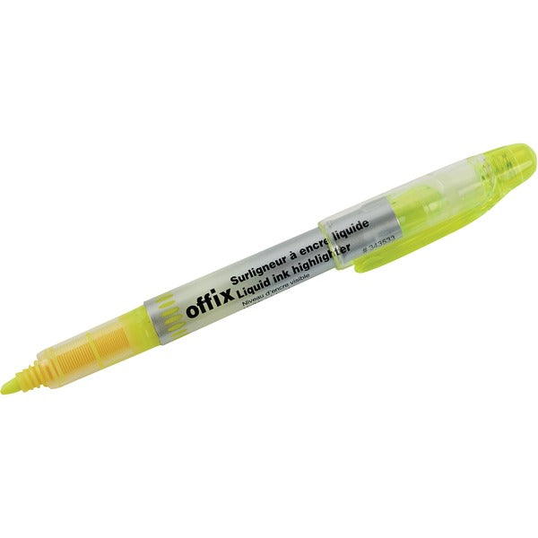 Offix Highlighter - Fine Chisel Marker Point - Yellow Ink - Liquid - 1 Each