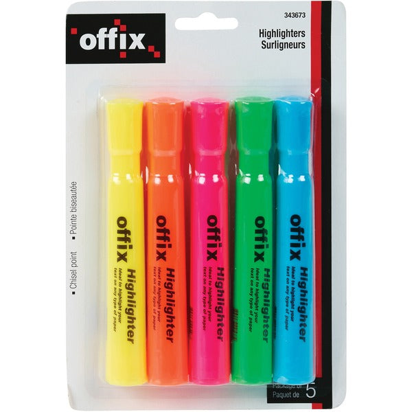 Offix Highlighter Set - Chisel Marker Point Style - Assorted - 1 / Pack