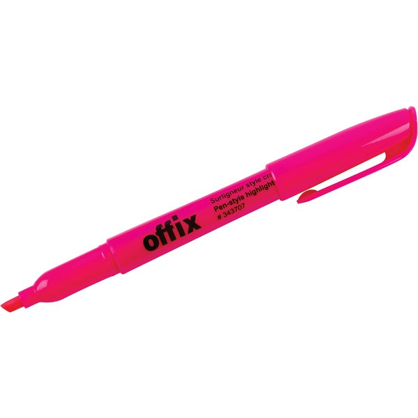 Offix Highlighter - Chisel Marker Point - Pink Ink - 1 Each