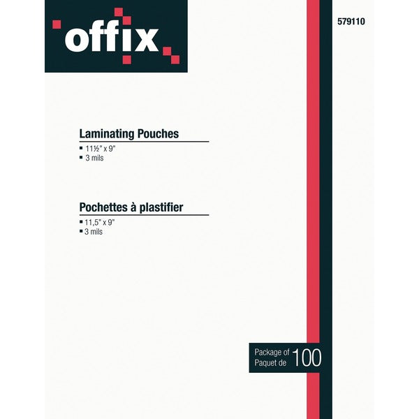 Offix Laminating Pouch - Sheet Size Supported: Letter 8.50" (215.90 mm) Width x 11" (279.40 mm) Length - Laminating Pouch/Sheet Size: 3 mil (0.08 mm) Thickness - 100 / Pack