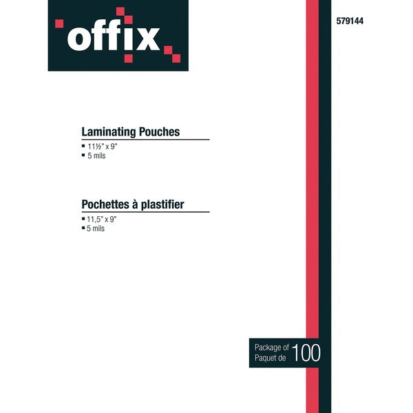 Offix Laminating Pouch - Sheet Size Supported: Letter 8.50" (215.90 mm) Width x 11" (279.40 mm) Length - Laminating Pouch/Sheet Size: 5 mil (0.13 mm) Thickness - 100 / Pack