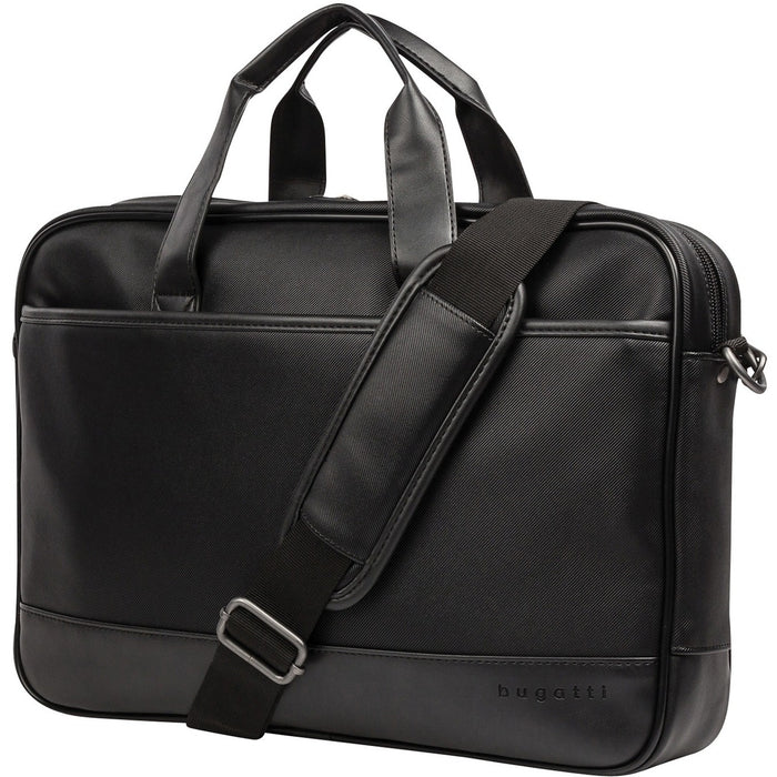 bugatti Gin & Twill Carrying Case (Briefcase) for 15.6" Notebook, Smartphone, Key - Black - Vegan Leather, Twill Body - Textured - Handle, Trolley Strap - 10.50" (266.70 mm) Height x 16" (406.40 mm) Width x 2.75" (69.85 mm) Depth - 1 Each