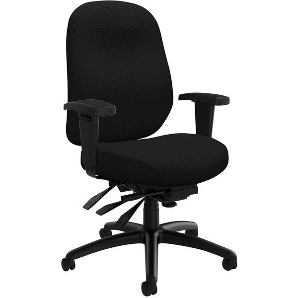 Global Granada Deluxe Medium Back Multi-Tilter - Black Foam, Fabric Seat - Black Fabric Back - Mid Back - 5-star Base - Armrest - 1 Each