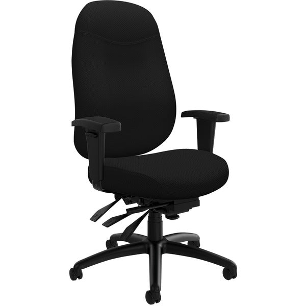 Global Granada Deluxe High Back Multi-Tilter - Black Foam, Fabric Seat - Black Fabric Back - High Back - 5-star Base - Armrest - 1 Each