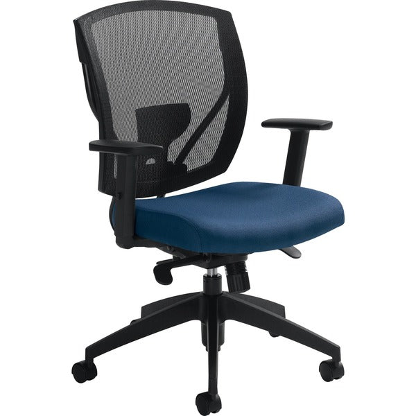 Offices To Go Ibex | Upholstered Seat & Mesh Back Synchro-Tilter - Admiral Seat Color - Fabric Seat Material - Black Back Color - Mid Back - 5-star Base - Armrest - 1 Each